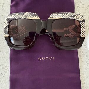 Gucci Snakeskin Acetate Square Sunglasses GG0484S Havana